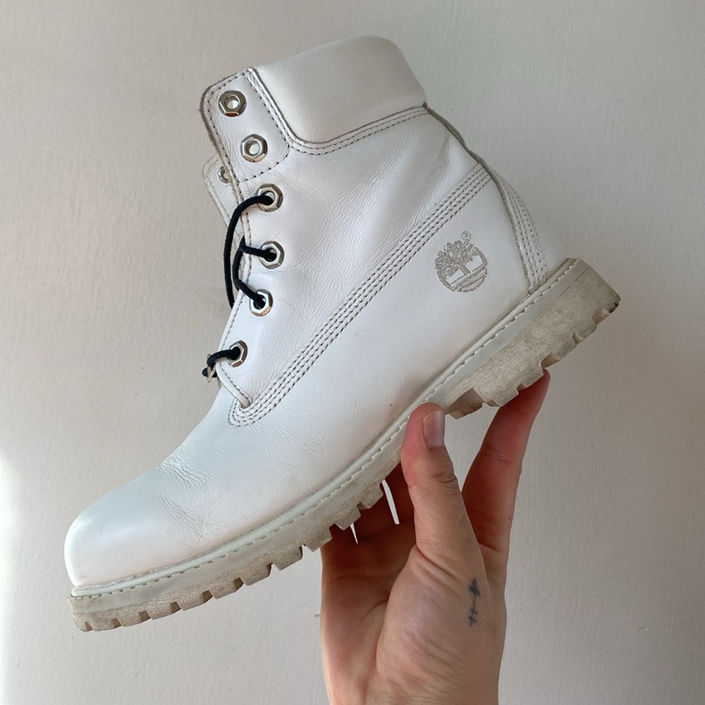 White Leather Timberland Work Boots
